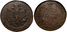 5 Kopecks 1787 KM.
Bit 793, B 262. Authenticated and graded by NGC AU 58 BN. Rich brown. Choice almost uncirculated.