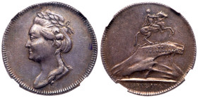Jettons
Jetton. 1782. Silver. Inauguration of the Peter the Great Monument in St. Petersburg.
Bit Ж1383 (R), Diakov 194.8, Rud 1782.1. Laureate head...