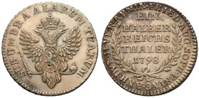 JEVER
½ Taler, 1798 J.
11.09 gm. Bit 2 (R1), Sev 2493 (R). Dig below crown and on eagle’s neck. Lovely pale blue-white tone. Brilliant uncirculated...