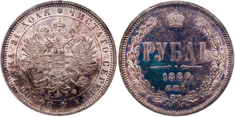 Rouble 1880 CПБ-HΦ.
Bit 94, Sev 3903 (S). Mintage: 521,008 pcs. Authenticated a...