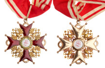 Cross. 1st Class. Civil Division.
Gold and enamels. 61 mm. By Albert Keibel. “Imperial eagle” on upper arm and maker’s mark “AK” lower arm reverse. K...
