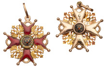 Cross. 3rd Class for non-Christians.
Gold and enamels. 40.5 mm. By Albert Keibel, ca. 1899-1903. Hallmarked under the red enamel of the back arms: “C...