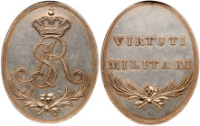 Medal for the Order of Virtuti Militari, 1792.
Silver. Oval. 43 x 34 mm, 22.22 gm. Struck without a loop. 19th Century restrike. Cf. Ordery I odznacz...