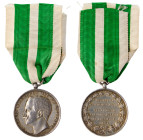 Award Medal to Russian Seamen who helped the Citizens
of Messina during the 1908 Earthquake. Silver. 32 mm. Bit 1246. Vittorio Emanuele III head left...