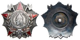 Order of A. Nevsky. Type 2. Award # 10434.
Type 2, var. 1, riveted construction. Original silver screwback nut. Unresearched.
Condition: Enamel prof...