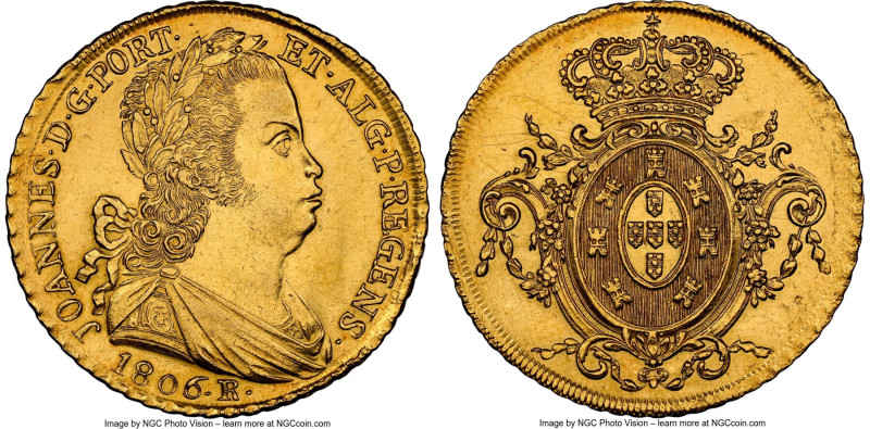 João Prince Regent gold 6400 Reis 1806-R AU Details (Cleaned) NGC, Rio de Janeir...