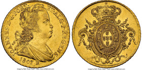João Prince Regent gold 6400 Reis 1807-R AU58 NGC, Rio de Janeiro mint, KM236.1, LMB-557, Guimaraes-1807-2.2. Do dot after REGENS variety. Retaining d...