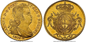 João Prince Regent gold 6400 Reis 1809-R MS63 NGC, Rio de Janeiro mint, KM236.1, LMB-559, Guimaraes-1809-1.1. No dot after REGENS variety. A lustrous ...