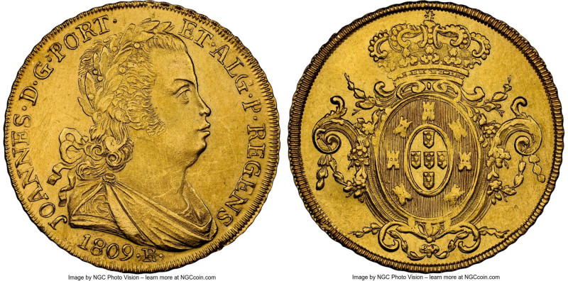 João Prince Regent gold 6400 Reis 1809-R UNC Details (Harshly Cleaned) NGC, Rio ...