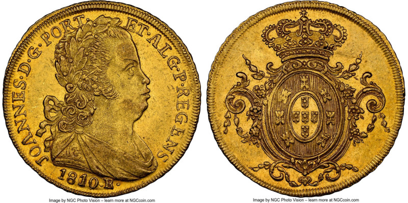 João Prince Regent gold 6400 Reis 1810/09-R AU Details (Obverse Scratched) NGC, ...