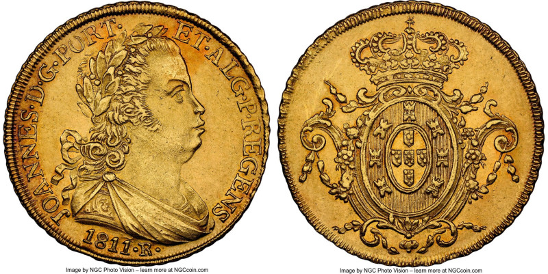 João Prince Regent gold 6400 Reis 1811-R MS61 NGC, Rio de Janeiro mint, KM236.1,...