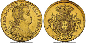 João Prince Regent gold 6400 Reis 1812-R UNC Details (Cleaned) NGC, Rio de Janeiro mint, KM236.1, LMB-562, Guimaraes-1812-2.2. No dot after REGENS var...