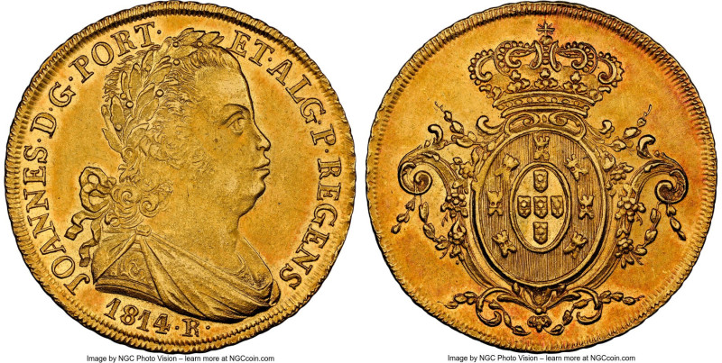 João Prince Regent gold 6400 Reis 1814-R MS62 NGC, Rio de Janeiro mint, KM236.1,...