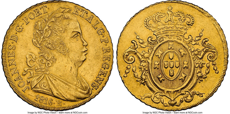 João Prince Regent gold 6400 Reis 1816-R AU Details (Cleaned) NGC, Rio de Janeir...
