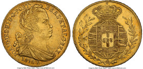 João VI gold 6400 Reis 1818-R AU58 NGC, Rio de Janeiro mint, KM328, LMB-587, Guimaraes-1818-3a. Mintage: 13,920. First year of issue. A lightly toned ...