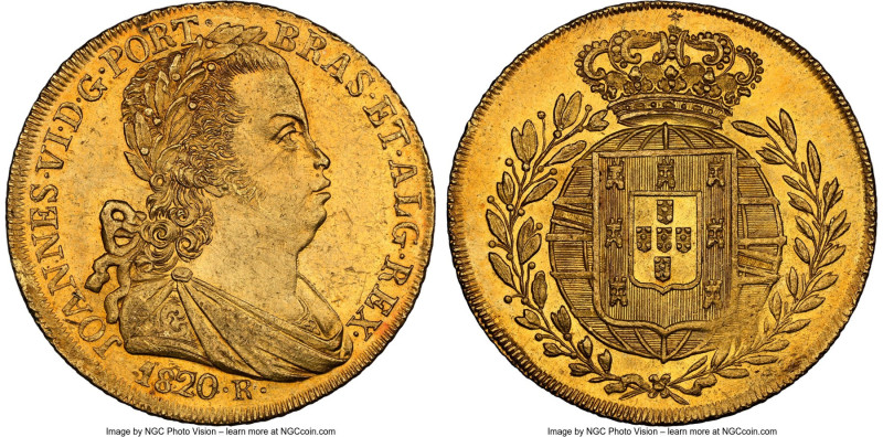 João VI gold 6400 Reis 1820/19-R MS61 NGC, Rio de Janeiro mint, KM328, cf. LMB-5...