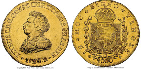 Pedro I gold 4000 Reis 1824-R AU Details (Cleaned) NGC, Rio de Janeiro mint, KM369.1, cf. LMB-594 (unlisted overdate), Guimaraes-1824/23-2a. First typ...