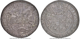 Mansfeld-Bornstedt. Bruno II, Wilhelm I (V) & Johann Georg IV Taler 1606-GM MS64 NGC, Eisleben mint, KM7, Dav-6916. A most appreciable representative ...
