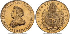 Pedro I gold 4000 Reis 1825/4-R MS62 NGC, Rio de Janeiro mint, KM369.1, cf. LMB-595 (unlisted overdate), Guimaraes-1825/24-2a. First type. An imposing...