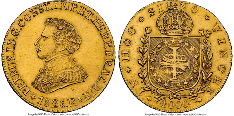 Pedro I gold 4000 Reis 1826-R AU Details (Cleaned) NGC, Rio de Janeiro mint, KM3...