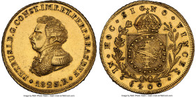 Pedro I gold 6400 Reis 1823-R MS61 NGC, Rio de Janeiro mint, KM370.1, LMB-598, Guimaraes-1823-1a. Mintage: 931. First year of issue. A chiseled specim...