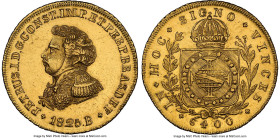Pedro I gold 6400 Reis 1825-B UNC Details (Cleaned) NGC, Bahia mint, KM370.2, LMB-606, Guimaraes-1825-1.1. First year of issue. A fleeting issue from ...