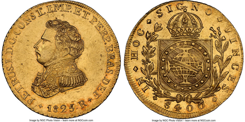 Pedro I gold 6400 Reis 1825/4-R UNC Details (Cleaned) NGC, Rio de Janeiro mint, ...