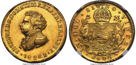 Pedro I gold 6400 Reis 1826-B AU Details (Mount Removed) NGC, Bahia mint, KM370.2, LMB-607, Guimaraes-1826-1a. The scarcest of this three-year type, o...