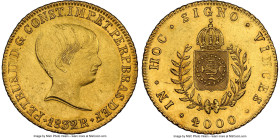 Pedro II gold 4000 Reis 1832-R UNC Details (Cleaned) NGC, Rio de Janeiro mint, KM386.1, LMB-610, Guimaraes-1832-1a. Second type. Mintage: 64. A jewel ...
