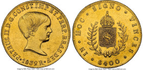 Pedro II gold 6400 Reis 1832-R AU Details (Cleaned) NGC, Rio de Janeiro mint, KM387.1, LMB-613, Guimaraes-1832-5a, Second type, open mouth variety. Ex...