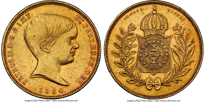 Pedro II gold 10000 Reis 1834 AU Details (Cleaned) NGC, Rio de Janeiro mint, KM4...