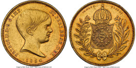 Pedro II gold 10000 Reis 1834 AU Details (Cleaned) NGC, Rio de Janeiro mint, KM451, LMB-616, Guimaraes-1834-2.2. First type, Young bust. Mintage: 5,61...