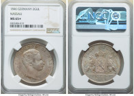 Nassau. Adolph 2 Gulden 1846 MS65+ NGC, Wiesbaden mint, KM70, Dav-746, Thun-233. Two year type and the highest certified grade. Brilliant underlying l...