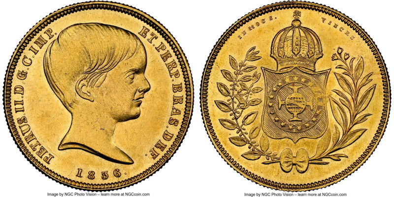 Pedro II gold 10000 Reis 1836 MS64 NGC, Rio de Janeiro mint, KM451, LMB-618, Gui...