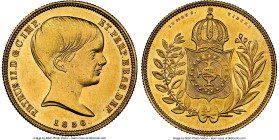 Pedro II gold 10000 Reis 1836 MS64 NGC, Rio de Janeiro mint, KM451, LMB-618, Guimaraes-1836-4.4. First type, Young bust. Mintage: 10,864. A spectacula...