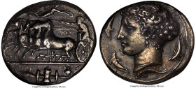 SICILY. Syracuse. Dionysius I (405-367 BC). AR decadrachm (35mm, 41.38 gm, 1h). NGC Choice VF 3/5 - 2/5, Fine Style, double-struck. Unsigned dies by K...