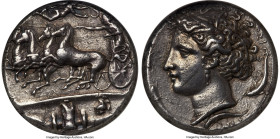 SICILY. Syracuse. Dionysius I (405-367 BC). AR decadrachm (33mm, 43.09 gm, 11h). NGC Choice XF 4/5 - 3/5, Fine Style, flan flaws, marks. Reverse die s...