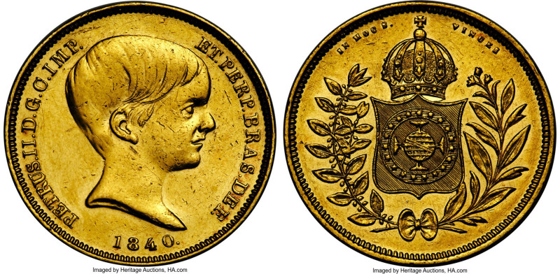 Pedro II gold 10000 Reis 1840 XF (Altered Surface), Rio de Janeiro mint, KM451, ...