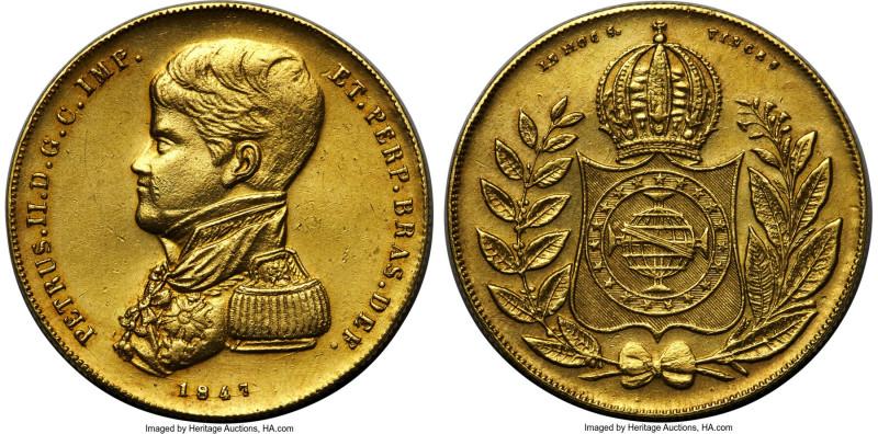 Pedro II gold 10000 Reis 1847 XF (Altered Surface), Rio de Janeiro mint, KM457, ...