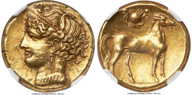 ZEUGITANA. Carthage. Ca. 264-241 BC. EL trihemishekel (22mm, 11.03 gm, 12h). NGC Choice AU 5/5 - 4/5. Head of Tanit left, hair wreathed with grain ear...