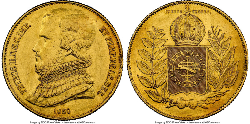 Pedro II gold 20000 Reis 1850 AU Details (Removed From Jewelry) NGC, Rio de Jane...