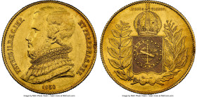 Pedro II gold 20000 Reis 1850 AU Details (Removed From Jewelry) NGC, Rio de Janeiro mint, KM461, LMB-633, Guimaraes-1850-2.2. Fully rendered and showi...