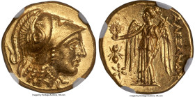 MACEDONIAN KINGDOM. Alexander III the Great (336-323 BC). AV stater (18mm, 8.59 gm, 10h). NGC Choice MS 5/5 - 4/5. Posthumous issue of uncertain mint ...