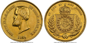 Pedro II gold 5000 Reis 1854 XF Details (Removed From Jewelry) NGC, Rio de Janeiro mint, KM470, LMB-637, Guimaraes-1854-1.1. First type, crown of thor...