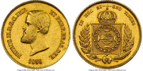 Pedro II gold 5000 Reis 1855 AU Details (Cleaned) NGC, Rio de Janeiro mint, KM470, LMB-638, Guimaraes-1855-1.1. First type, crown of thorns. Showing m...