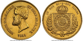 Pedro II gold 5000 Reis 1855 AU Details (Cleaned) NGC, Rio de Janeiro mint, KM470, LMB-638a, Guimaraes-1855-1.1. Second type, crown with pearls. Showi...