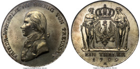 Prussia. Friedrich Wilhelm III Taler 1799-A MS65 NGC, Berlin mint, KM368, Dav-2603. An exceptional Gem Mint State offering displaying a luxurious coat...