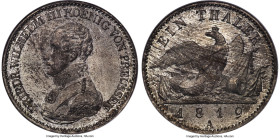 Prussia. Friedrich Wilhelm III Taler 1819-A MS66 NGC, Berlin mint, KM396, Dav-759. Bathed in beautiful hues of silver-sage, dove-gray, and bronze that...