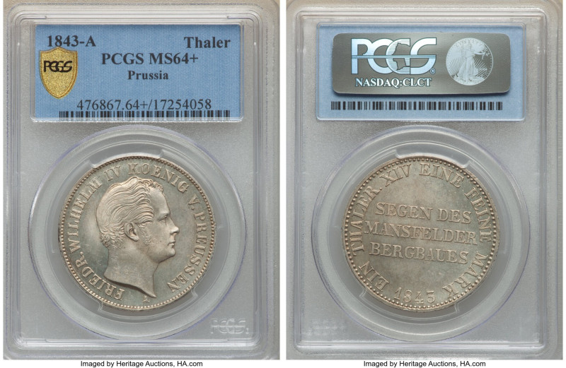 Prussia. Friedrich Wilhelm IV "Mining" Taler 1843-A MS64+ PCGS, Berlin mint, KM4...