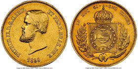 Pedro II gold 5000 Reis 1859 AU Details (Cleaned) NGC, Rio de Janeiro mint, KM470, LMB-642, Guimaraes-1859-1.1. First type, crown of thorns. Final yea...